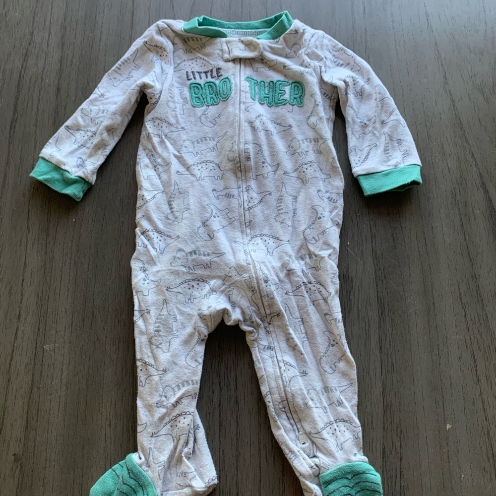 Carter's White and Green Dinosaur Footie